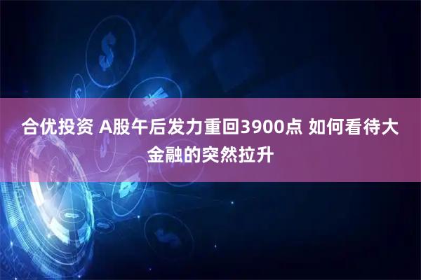 合优投资 A股午后发力重回3900点 如何看待大金融的突然拉升